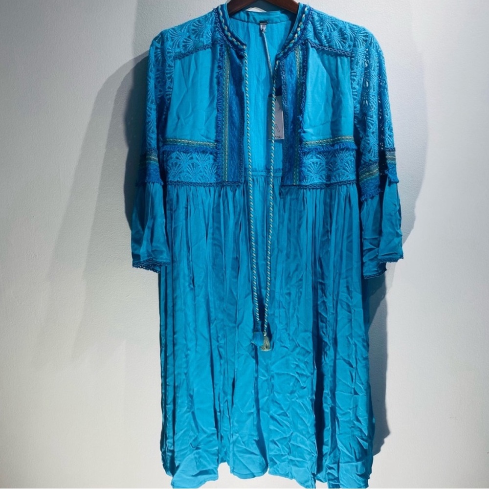 Anthropologie Bl^nk Blank floral cover up kimono turquoise blue size L